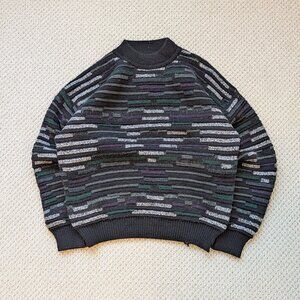 Vintage Wool Mock Neck 3D Knit Boxy Chunky Sweater Made in Italy Medium